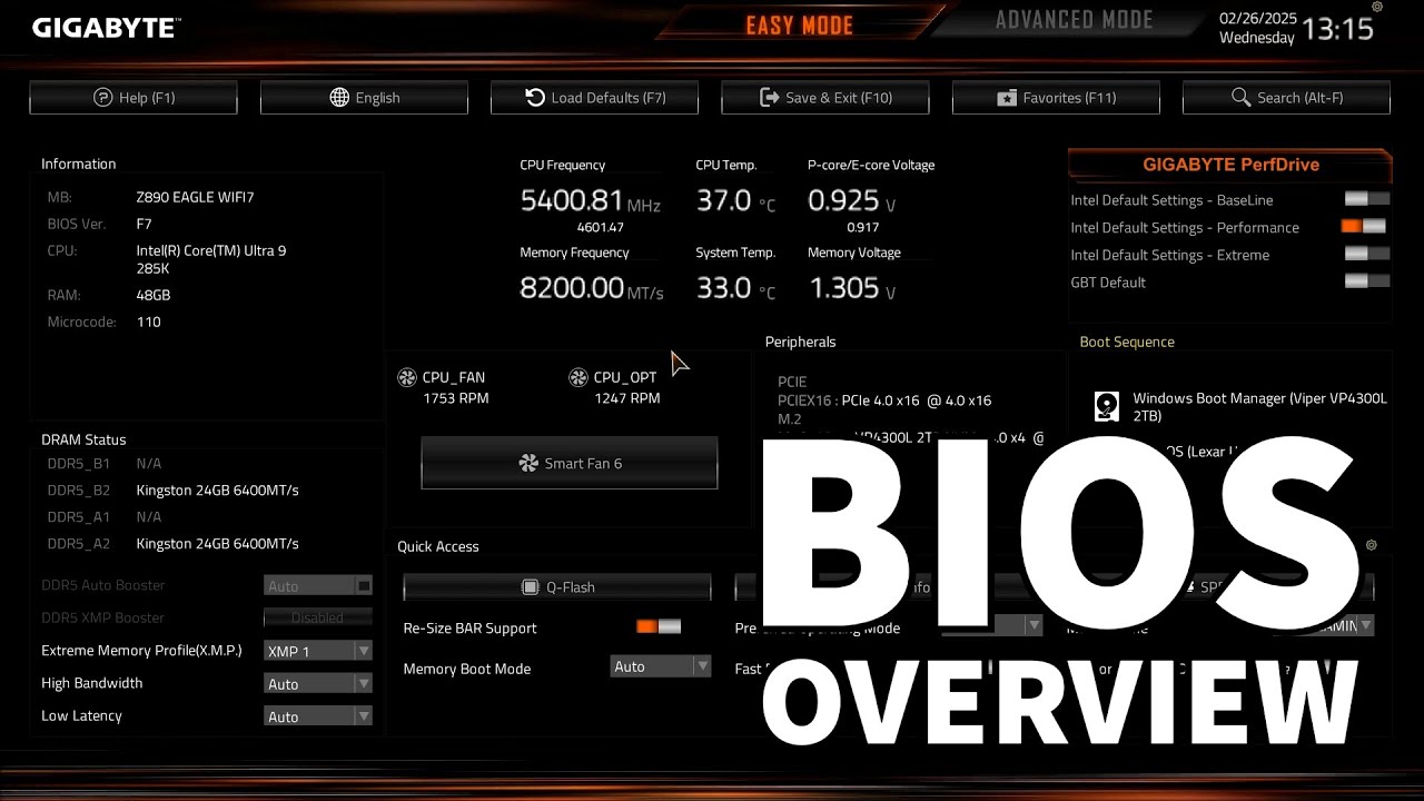 Gigabyte Z890 Eagle WiFi7 Motherboard BIOS Overview