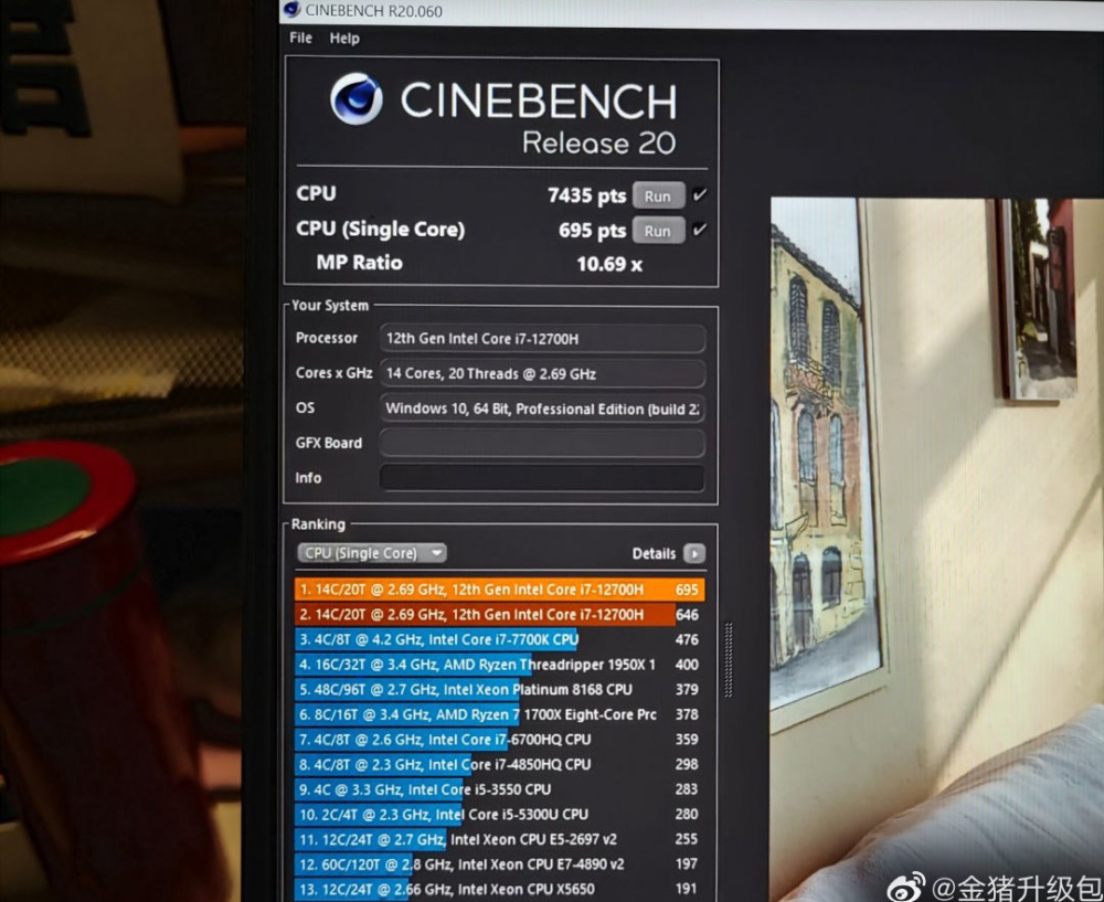 Intel Core i7 12700H Cinebench