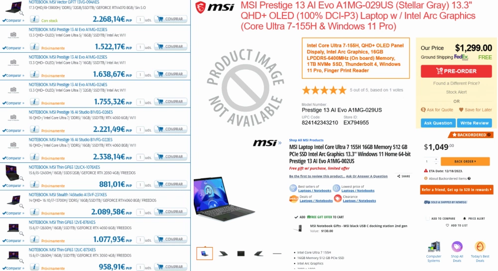 MSI METEOR LAKE LAPTOP PRICING