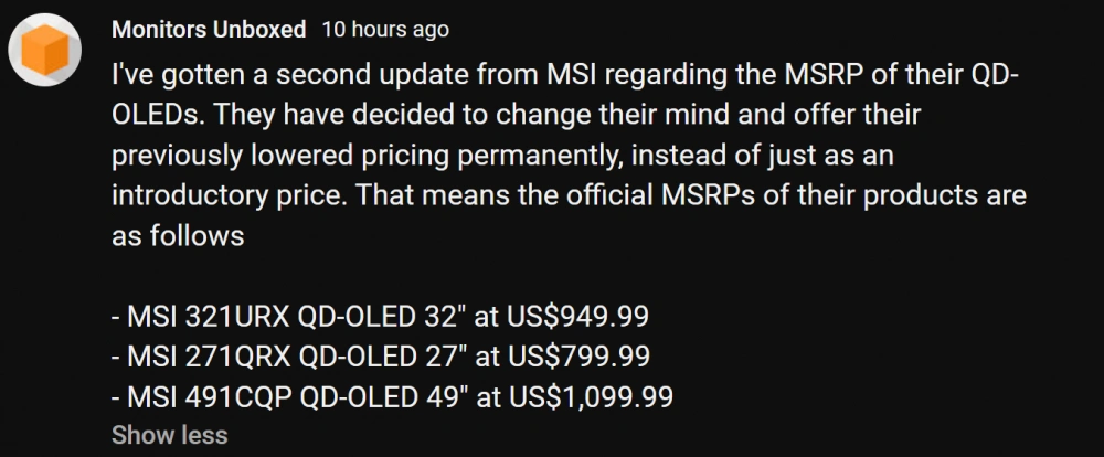 MSI OLED MONITOR PRICING