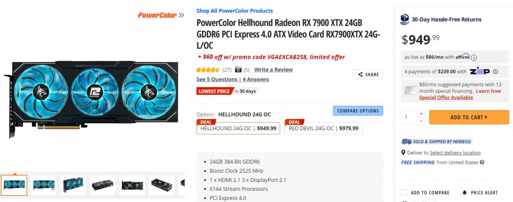 RX7900XTX 890 USD