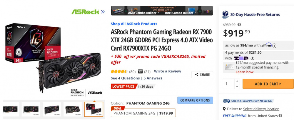 RADEON 7900XTX 889 USD