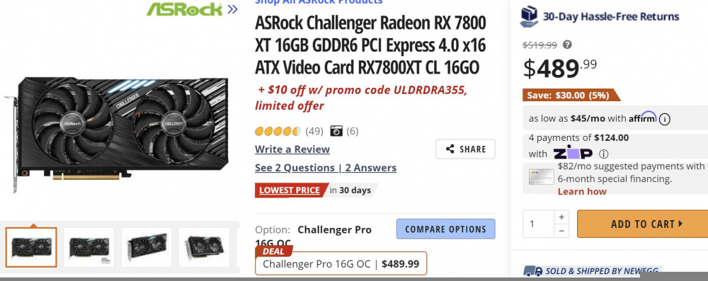 RX7800XT ASROCK 479 USD