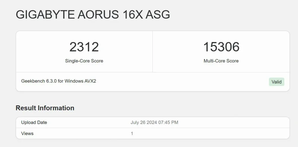 aorus 16x geekbench