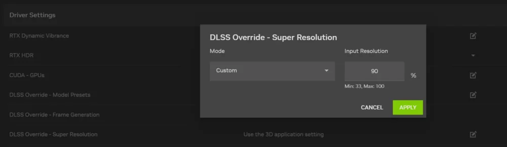 nvidia app dlss override