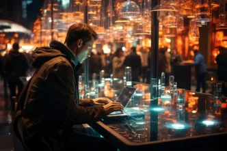 scene with business person working futuristic office job