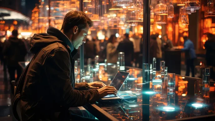 scene with business person working futuristic office job